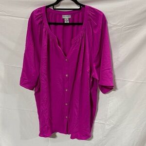 Catherines Magenta Button-Front Blouse